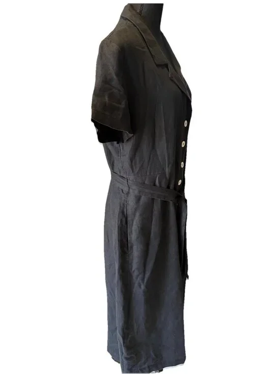 Quince 100% European Linen Button Front Black Waist Tie Dress Size Large - Picture 2 of 5